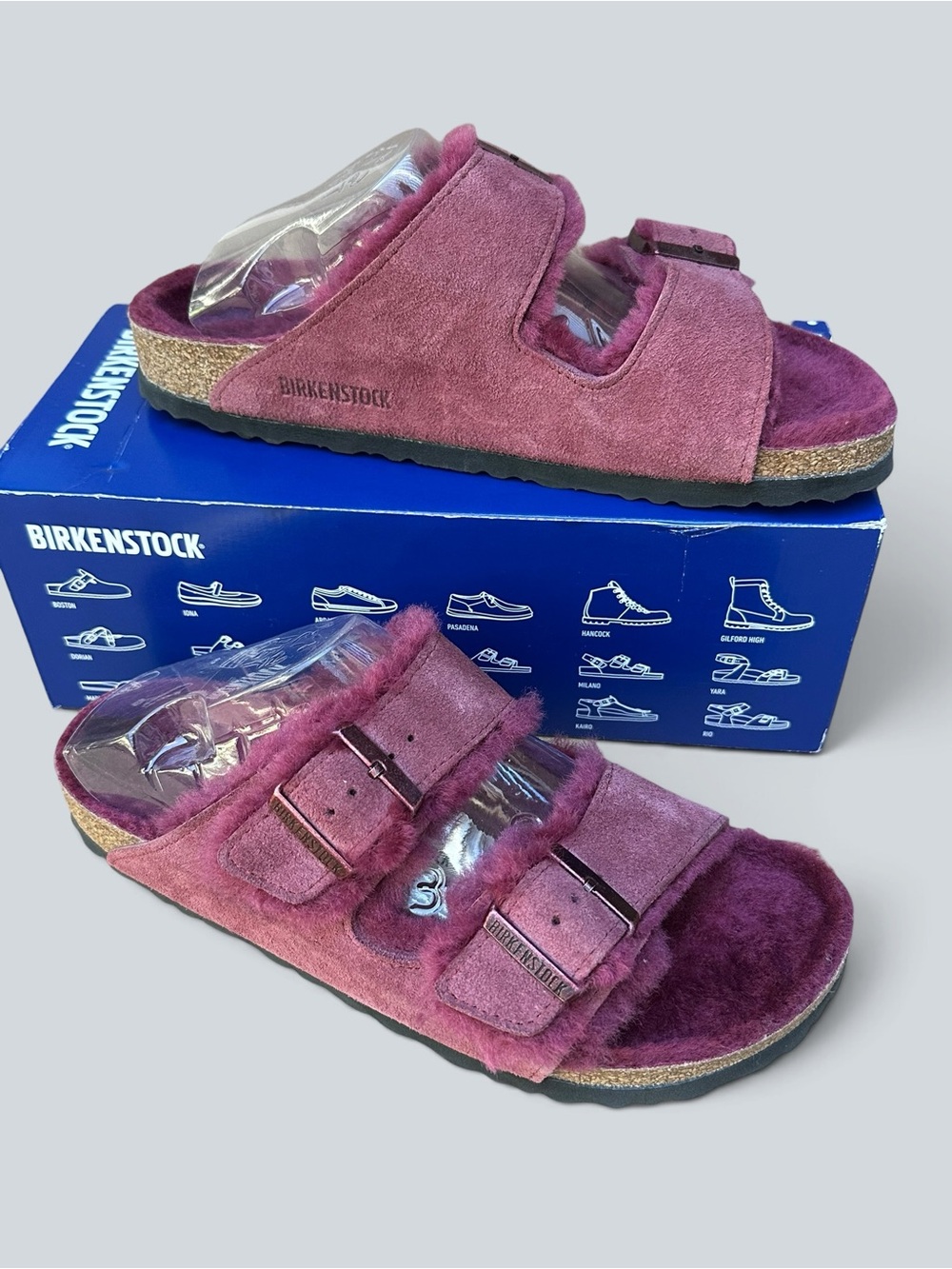 Birkenstock Women's Arizona MAROON Suede Shearling Sandal 41/10 Narrow NEW - Picture 3 of 10